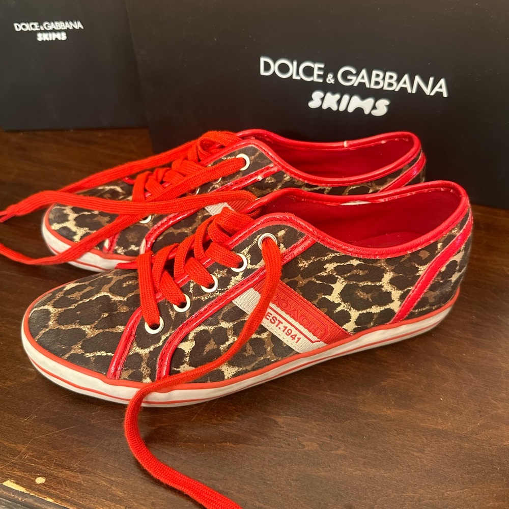 Coach Women's Red and Leopard Print Sneakers
